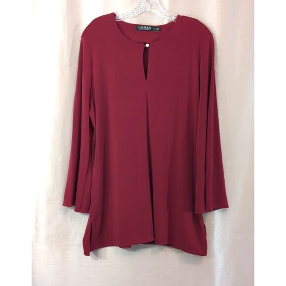 Lauren Ralph Lauren Blouse Women's Size XL Red Flowy Flare Long Sleeve Elegant - Picture 1 of 16